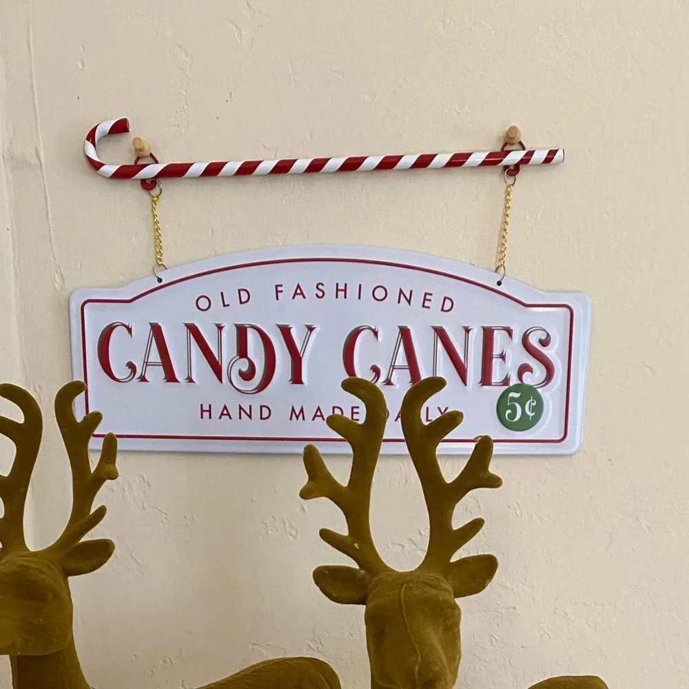 Christmas Target Bullseye Old Fashioned Candy Canes Metal Sign